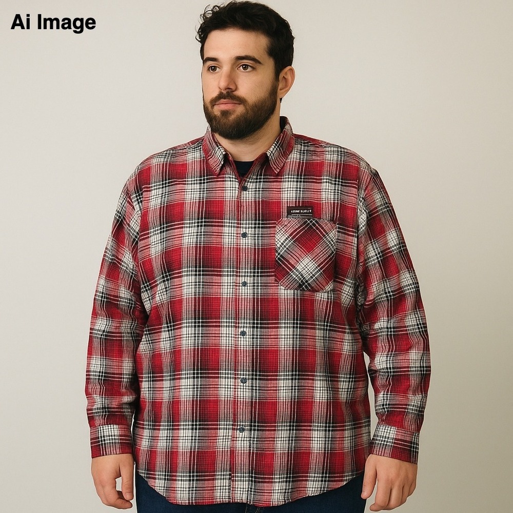 Red Ape Plaid Button Up Shirt Red Black White Long Sleeve Men's‎ 5XL